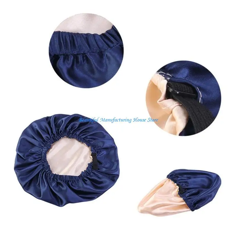 

E56A Satin Bonnet Beanie Hat Invisible Elastic Band with Flat Adjusting Button