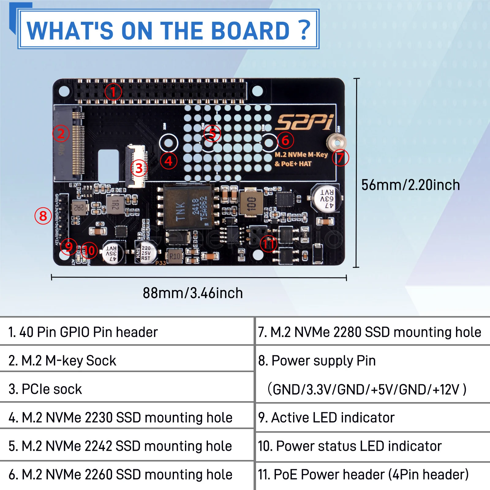 Imagem -06 - Kit Refrigerador Ativo para Raspberry pi Chapéu M.2 Nvme M-key Poe Suporte Ssd 2230 2242 2260 2280