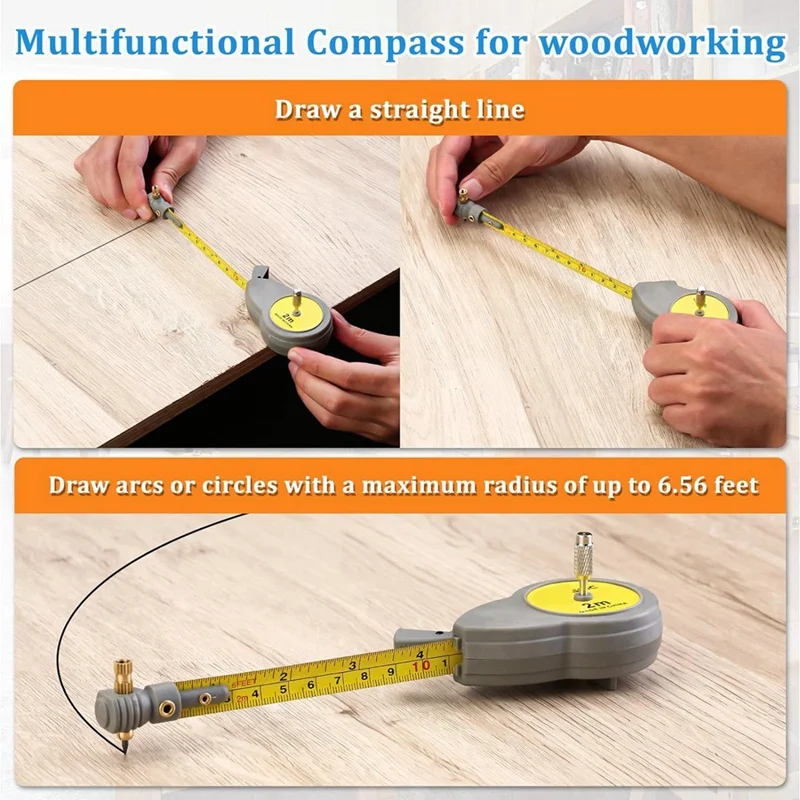 Rotating Tape Measure With 10 Pencil Leads Retractable Circle Drawing Tool For Lines And Arcs 6.56Ft Measure Beam Comp