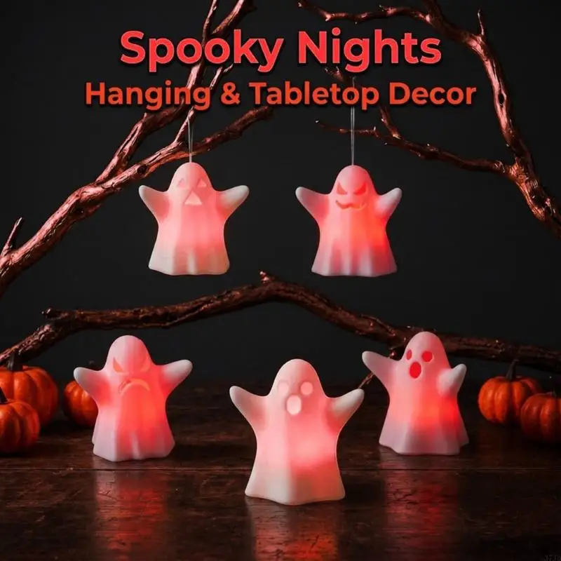 Pack of 5 Halloween Ghostly Decors LED Light Plastic Figurine Hanging Ornaments For Party Outdoor Indoor Decoration 37JD