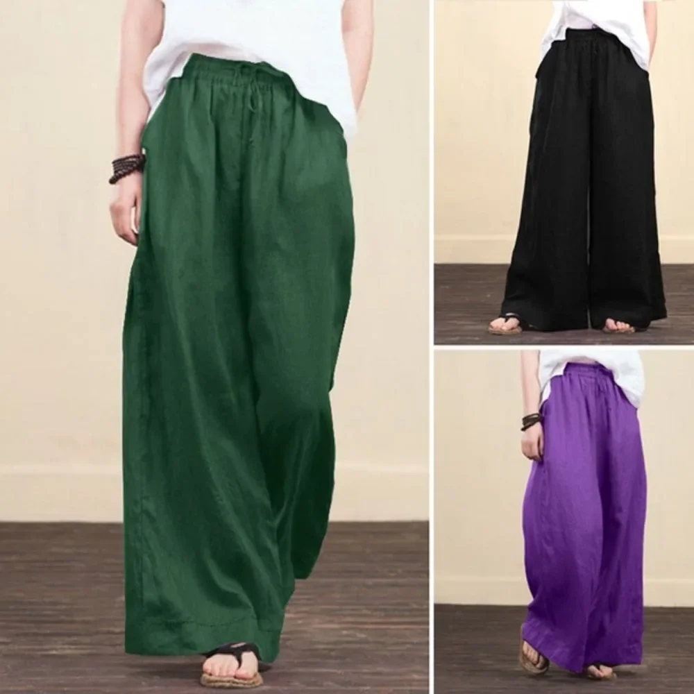 

DL 2024 Spring and Summer New Ladies Bohemian Loose Wide-leg Pants Ladies Fashion Comfortable Temperament Cotton and Linen Pants