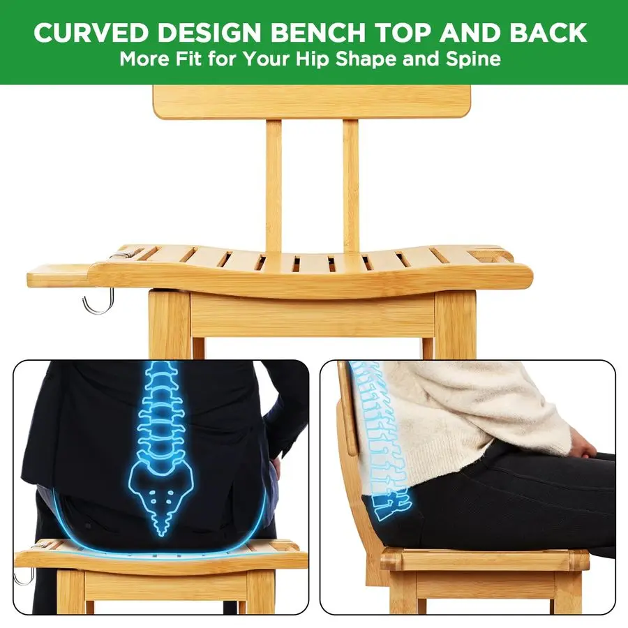 كرسي استحمام من الخيزران من طبقتين للاستحمام الداخلي، مقعد حمام للأطفال مقاوم للماء مع رف تخزين، طبق صابون وحامل رأس دش، مقاس S #3