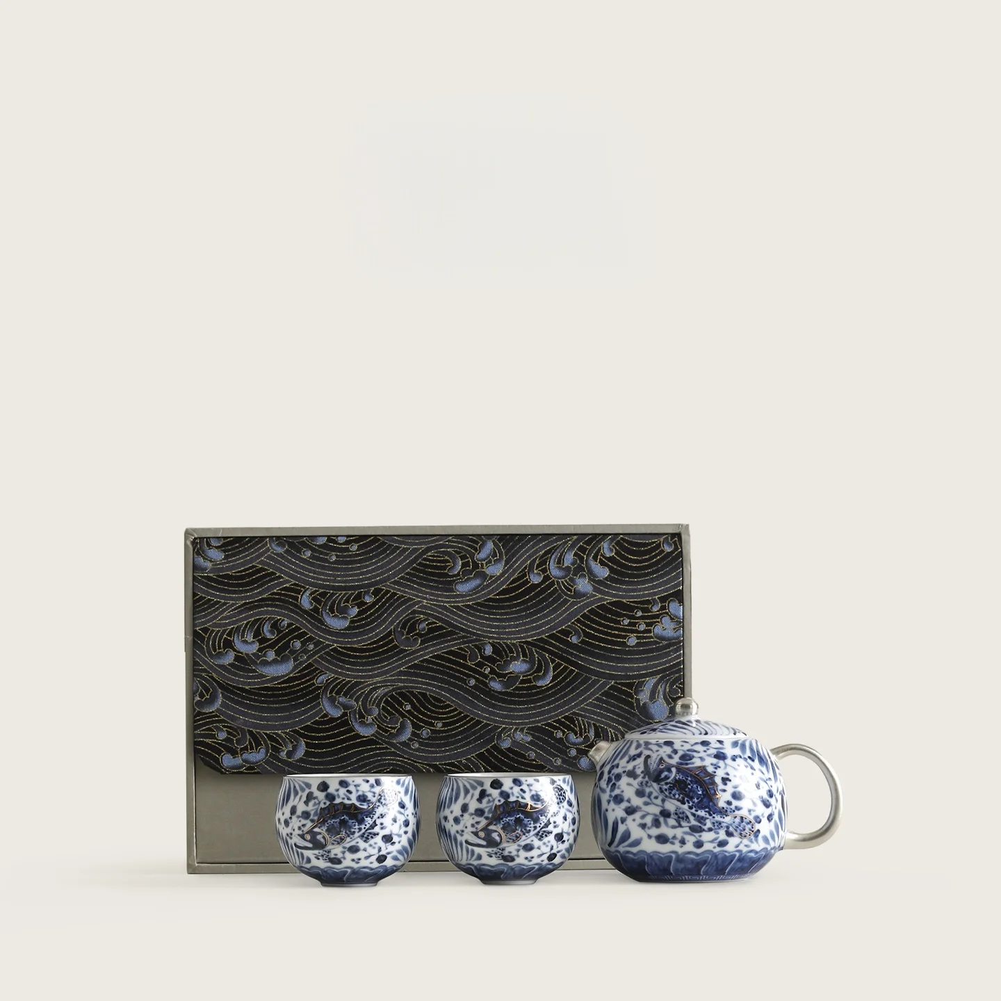 مذهب الفضة لوتس الأسماك الطحالب نمط شيشي إبريق الشاي السيراميك Teaset جميلة 1 وعاء 2 أكواب هدية صندوق الشاي صانع الكونغ فو طقم شاي