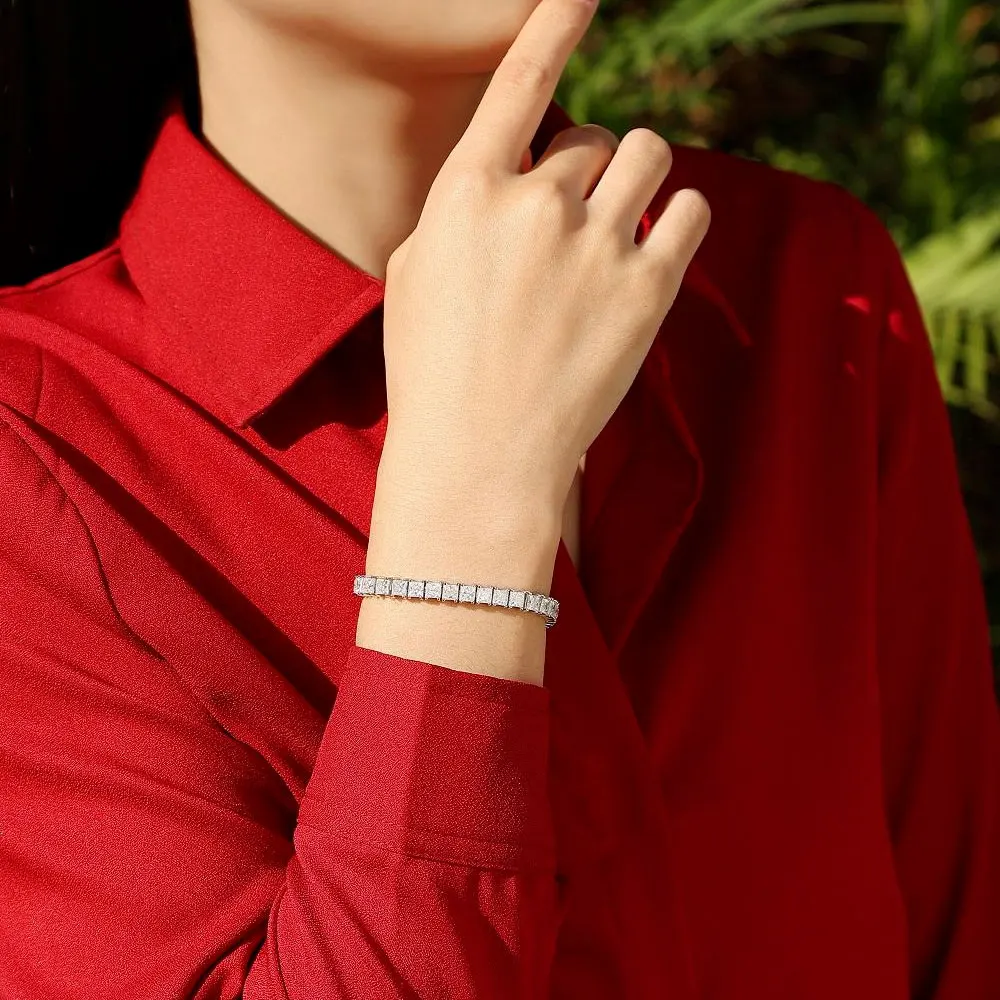 925 Silver Moissanite Cuban Bracelet Fully Set with Square Diamonds, Sparkling and Fashionable Women's Jewelry, Elegant Daily Shining Figure Eight Buckle Bracelet for Men and Women, Daily Wearing Jewelry, Christmas and Halloween Accessories Gifts