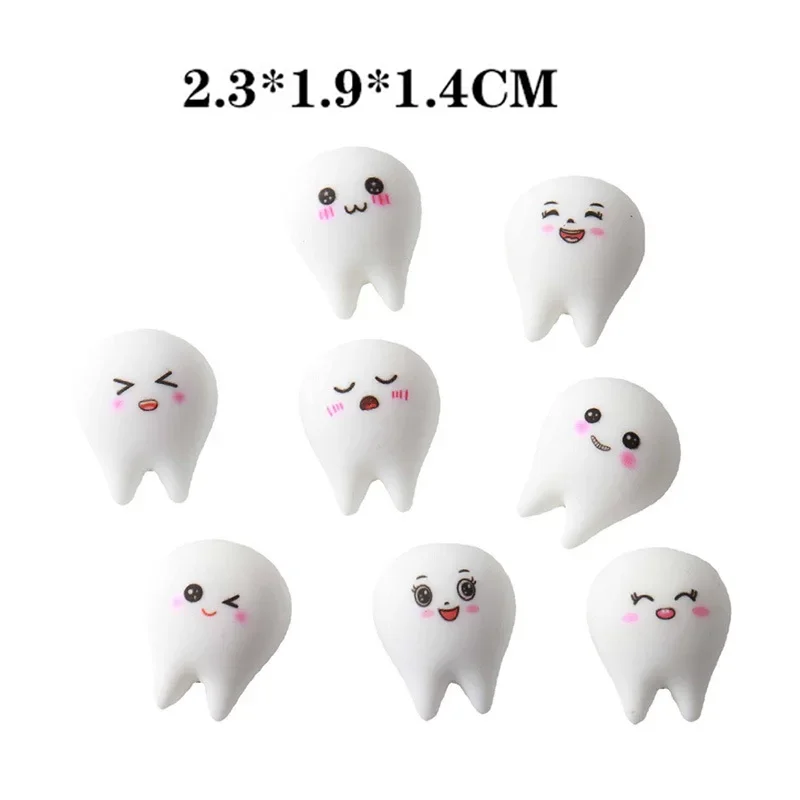 2/10/30PCS Cartoon Cute White Expression Tooth Modle Mini Creative Crafts Desktop Decorations Accessories Dental Gift 23*19mm