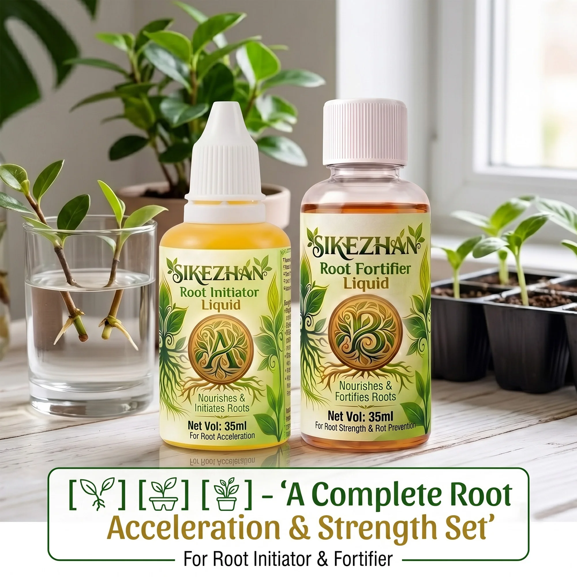 SIKEZHAN Plant Rooting Hormone Liquid Set, Root Stimulator & Fortifier Supplement for Cuttings, Transplants & Houseplants 35ml