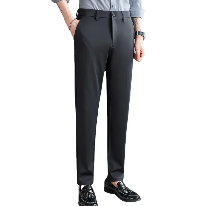 Black Stretch Suit Pants Men\'s Fashion Casual Trousers Navy Blue Spring and Autumn Pantalones Hombre Size 29-36 38 Slim Man Pant