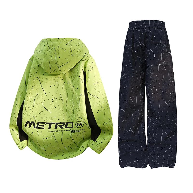 

Модный повседневный комплект из куртки с капюшоном и брюк для мужчин, осенний трендовый брендовый комплект свободного кроя из двух предметов, спортивная одежда в стиле High Street.