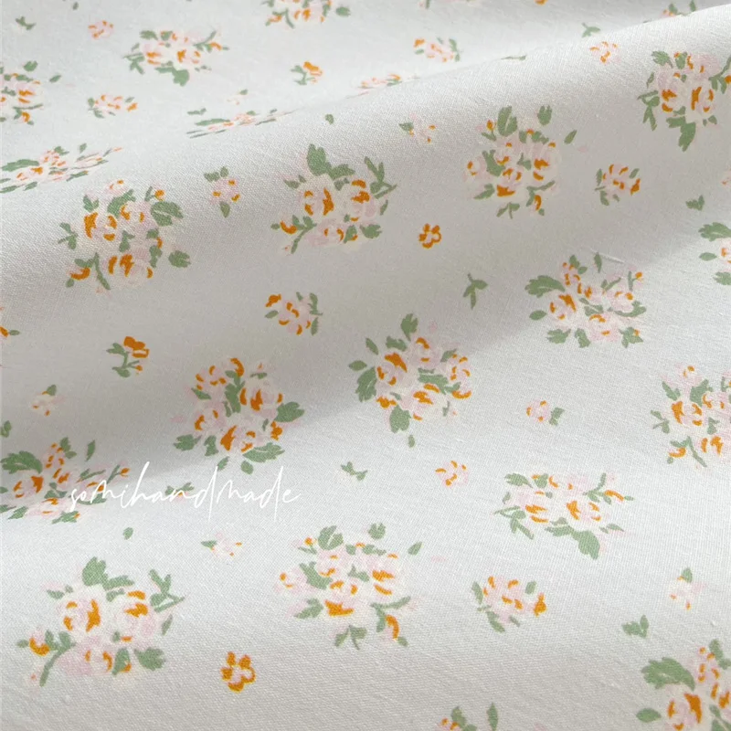 Pink Small Floral Fabric Elegant Pastoral Blue Pure Cotton Fabric Pajamas Doll Bed Sheet Tablecloth Diy Handmade Material Cloth