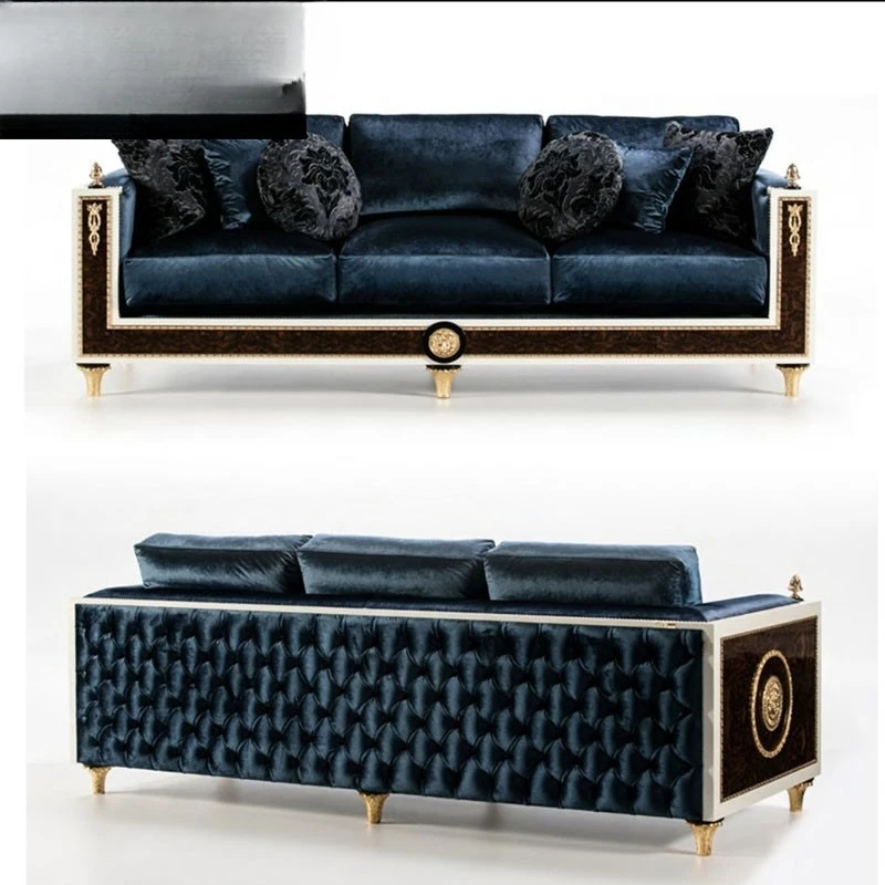 Fabric sofa French veneer parquet 123 combination villa carved sofa
