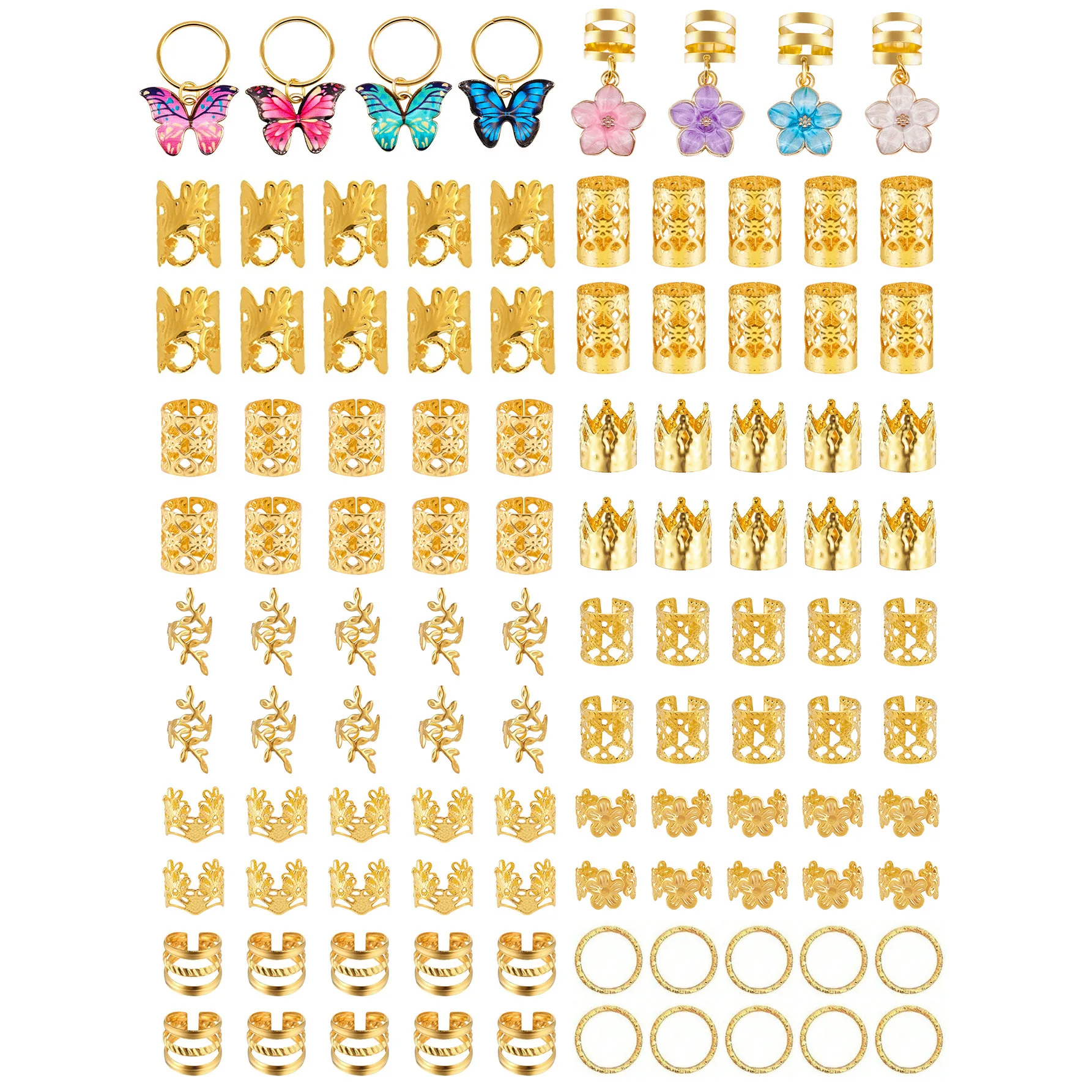 

Premium 280 Count Dreadlocks Decoration Kit with Butterfly Camellia Hair Loop Bow Charm for Braid Extension