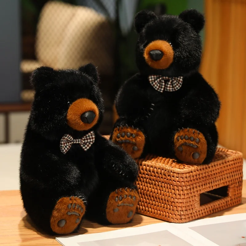 

Cute 27cm Simulation Black Bear Plush Toy Lifelike Bear Plush Stuffed Dolls Home Sofa Decoration Pillow Soft Kids Birthday Gifts