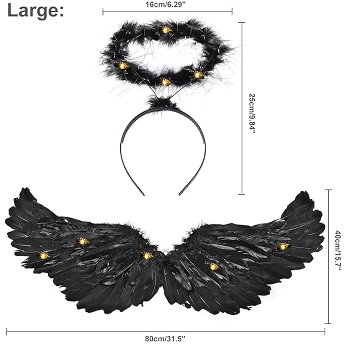 AWAVM Ensemble Ailes D'Ange Blanc + Auréole - Costume Halloween Femme Enfant 60x21cm