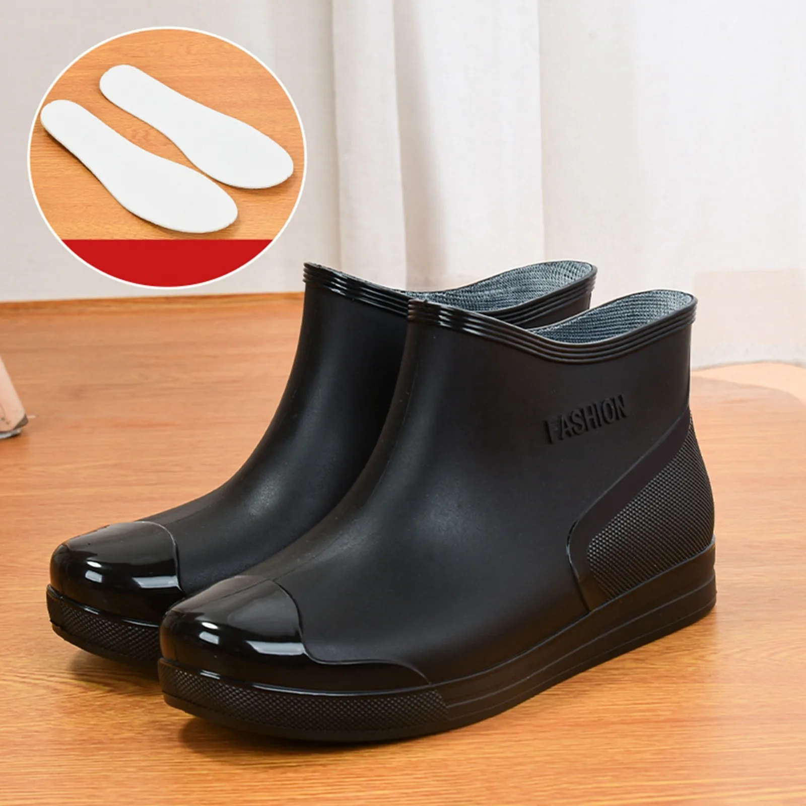 Women's Fashion Rain Boots Low Cut Short Tube Plastic Water Shoes With Non Slip Soles Warm Fleece Lined Removable Sea Sho Shoes