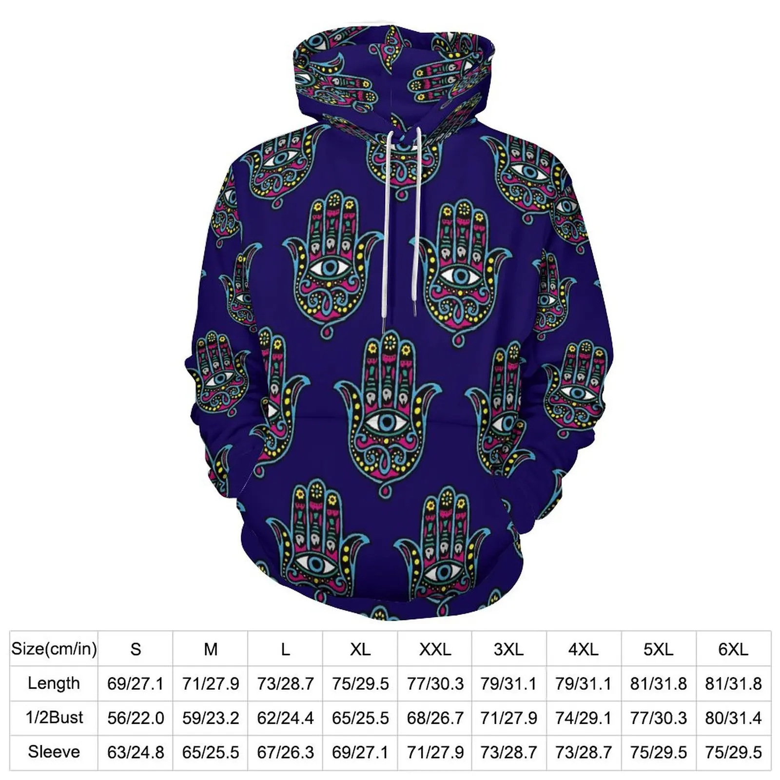 Hamsa Hand Print Hoodies Hand of Fatima Hip Hop Oversize Hoodie Woman Long Sleeve Y2k Graphic Casual Hooded Sweatshirts