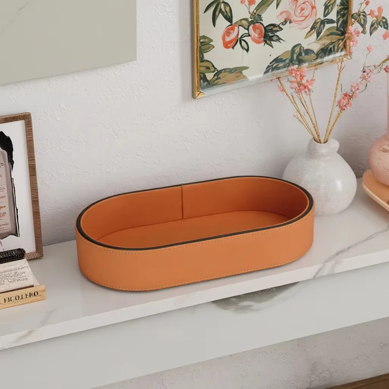 PU Leather Storage Box Home Entrance Jewelry Organizer Box Desktop Cosmetics Miscellaneous Tray Home Living Room Decoration
