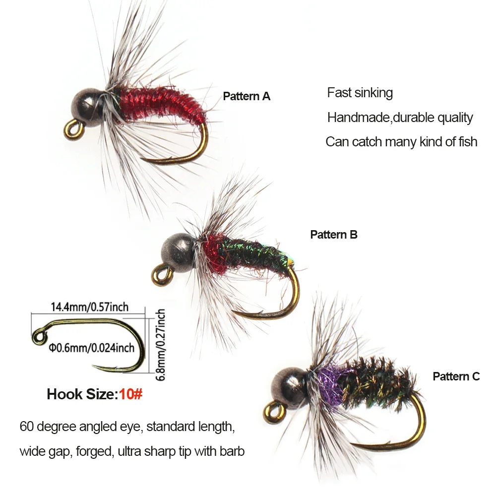 3Patterns Jig Nymph Fly Barbed Tungsten Bead Head Fast Sink Wet Euro Nymph Fly Trout Bass Fishing Lures Artificial Baits