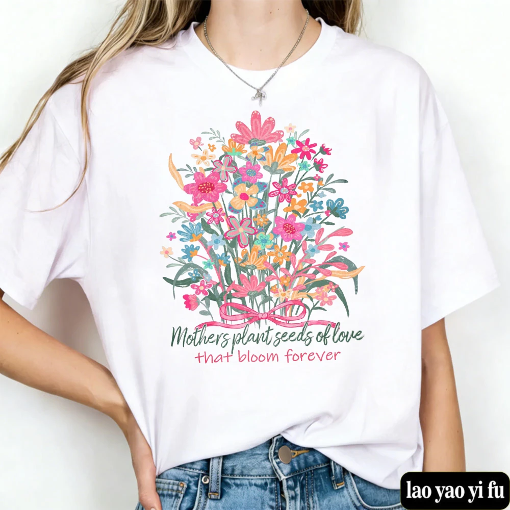Camiseta Floral Mama, camisetas para el día de la madre, camiseta para mujer, camisetas con cita de semillas de plantas y amor, diseño de lazo bonito, camisetas de moda urbana Harajuku