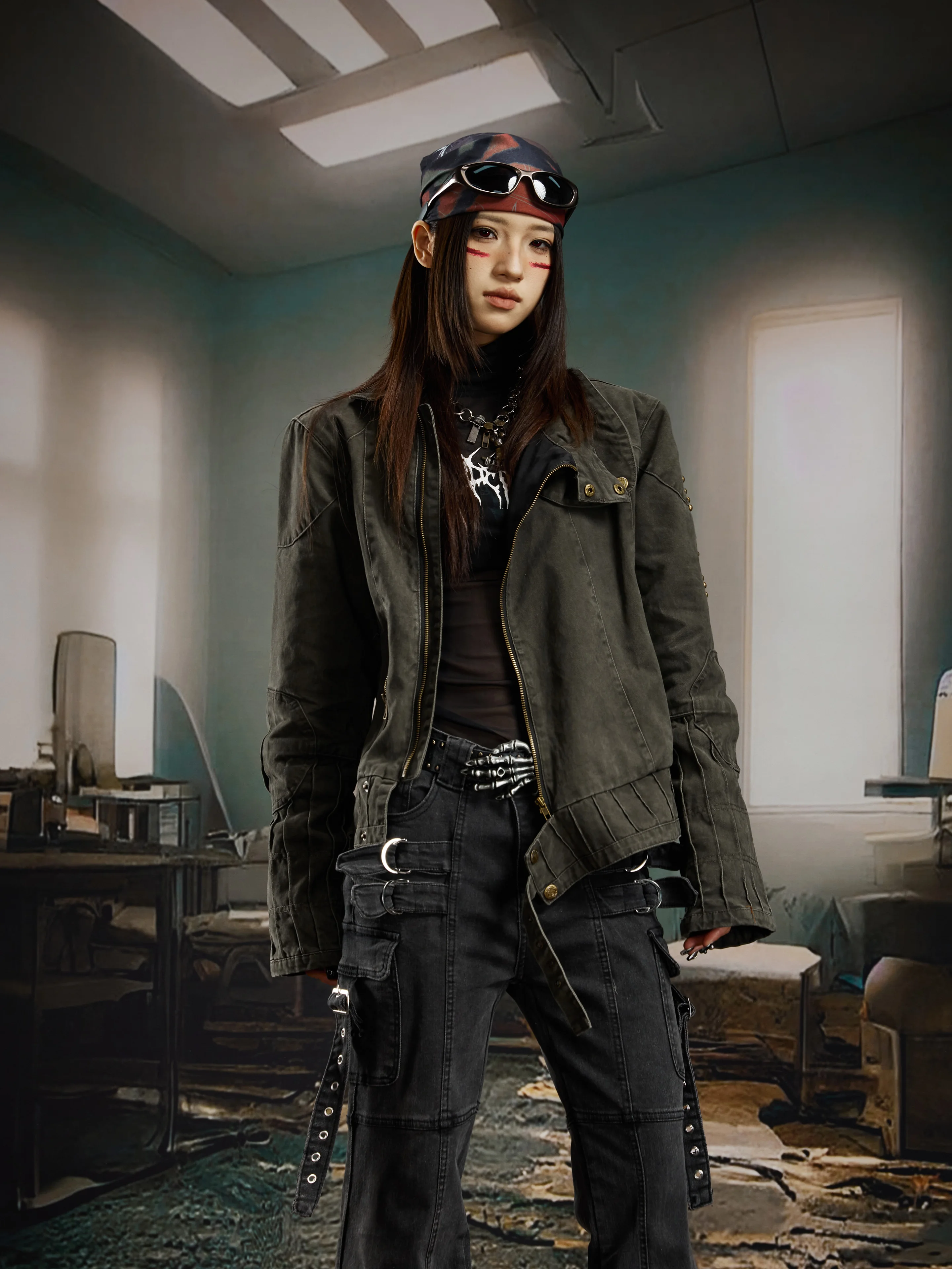 Heavy Industry Washed and Worn Embroidery Bronze Rivet Short Denim Coat Jacket Quilted to Keep Warm