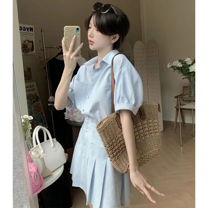 Summer New Vertical Striped Slim Women\'s Dress Slim Casual Fashion Dress Woman Sweet Ladies Loose Chicly Dress Female