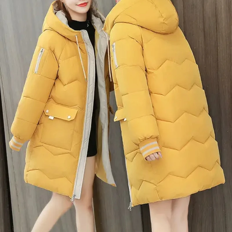 2024 Winter Women Jacket Coats Long Parkas Female Down Cotton Hooded Overcoat Thick Warm Jackets Windproof Casual Student Coat