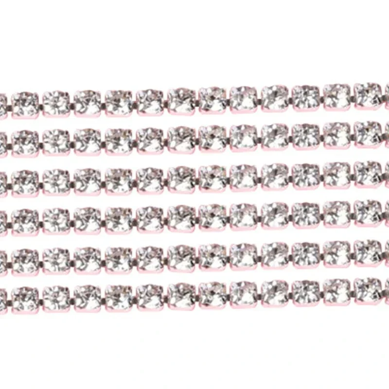1M 30Colors SS6-SS16 Glass Crystal Rhinestone Chain Silver Bottom Sew on Cup Chains for DIY Garment Bags Decorations Accessories