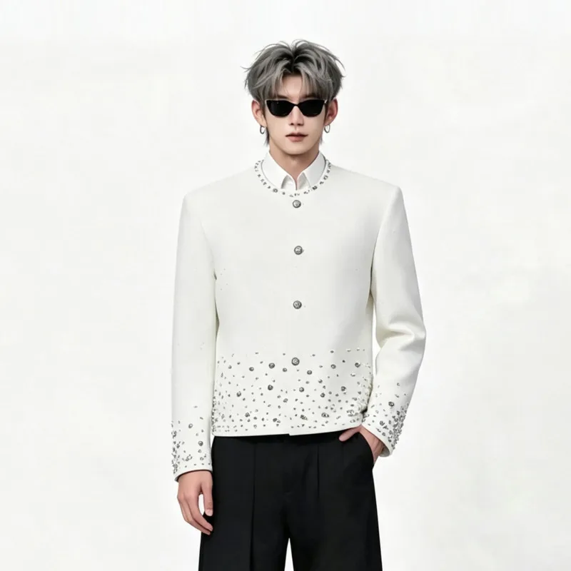 WVGA Spring Autumn New Men High-end Diamond-embellished Starry Trendy Long Sleeve Jacket Round-Neck Short Luxury Coat Ins W27331
