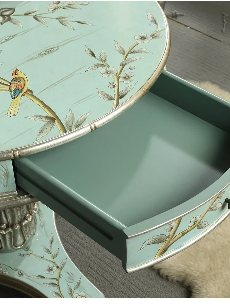 French Living Room Solid Wood round Tea Table Side Table European Style Small round