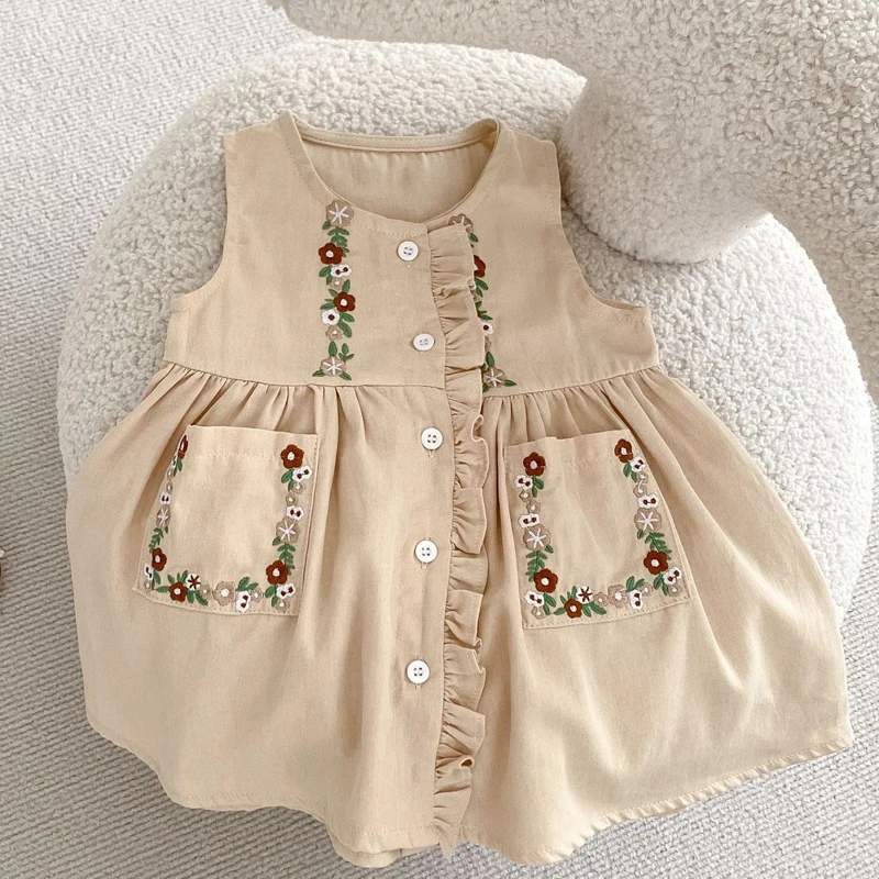 New autumn baby clothing, 0-7 year old female baby, embroidered versatile vest and skirt