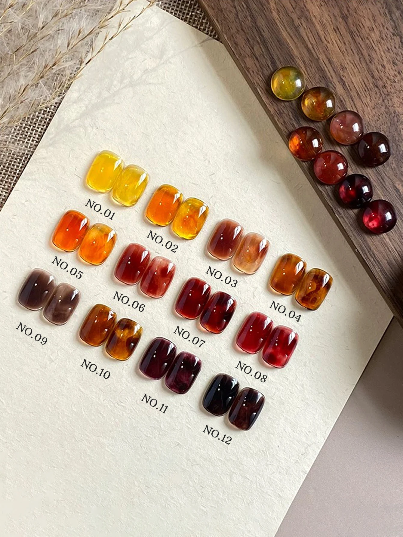 1/12 قطعة 12 مل طلاء أظافر جل بني كهرماني - لوازم فنية شبه شفافة للأظافر، طلاء جل للأظافر LED بالأشعة فوق البنفسجية