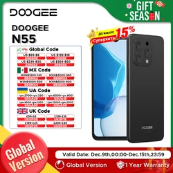 Смартфон DOOGEE N55 Android 14 6,56 дюйма, 90 Гц, дисплей, 9 ГБ ОЗУ, 128 ГБ ПЗУ, восьмиядерный процессор, 13 МП, двойная камера, разблокировка лица, аккумулятор 5150 мАч