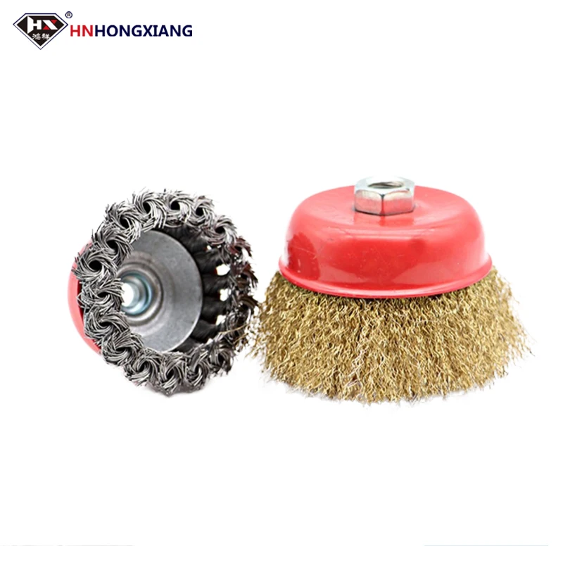 Crimped Wire Wheel Cup Brush Steel brass coated Bowl shape Hole M14/M10 For Angle Grinder Metal removal rust paint