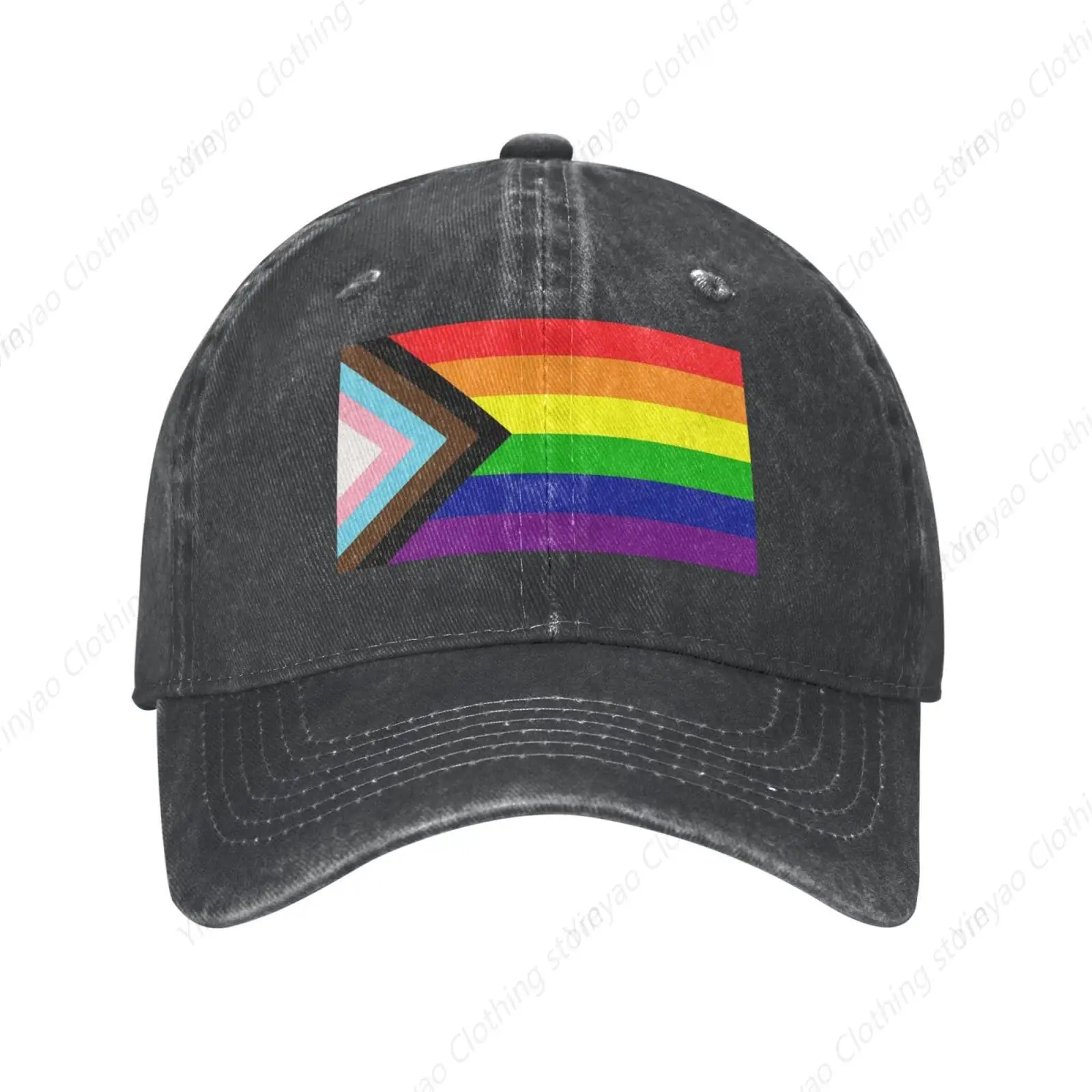 Colorful flag printed washed denim hat fashionable exercise baseball cap adjustable truck cap