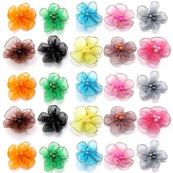 20Pcs/Lot Snow Gauze Fabric Flower Gold Edge Handmade Plum Blossoms For DIY Clothing Decoration Sewing Applique Accessories
