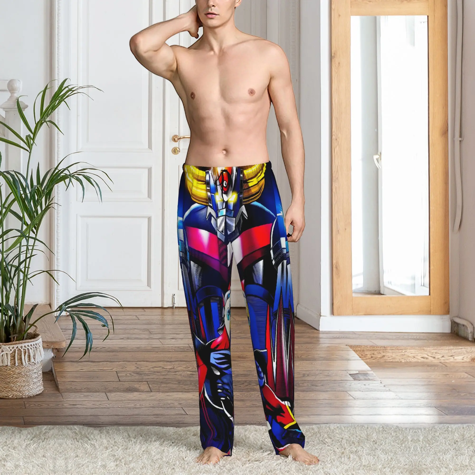 Custom G-Grendizer Pajama Pants Men Robot Manga Lounge Sleep Drawstring Sleepwear Bottoms with Pockets - view 6