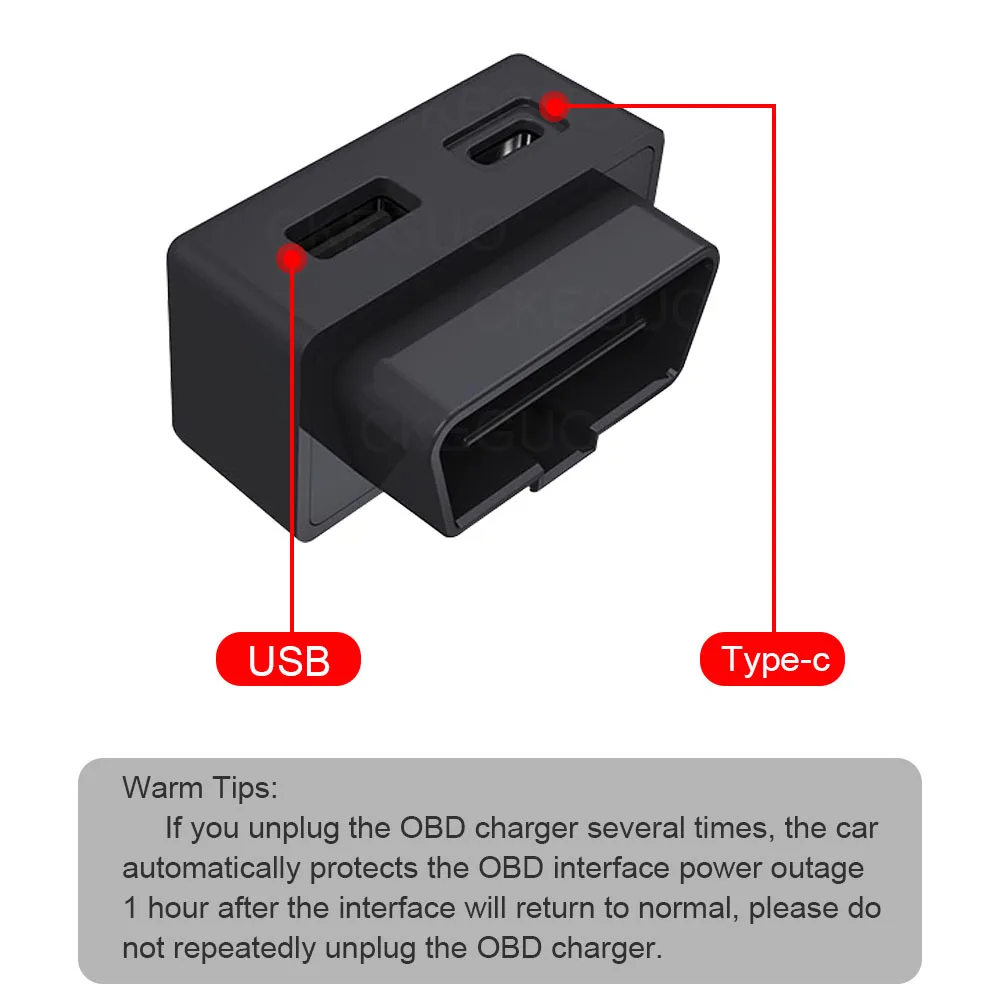 Car OBD Fast Charger for Tesla Model 3 Y X S Mobile Phone Charging Adapter OBD2 Splitter USB and Type-C Dual Port Plug Head