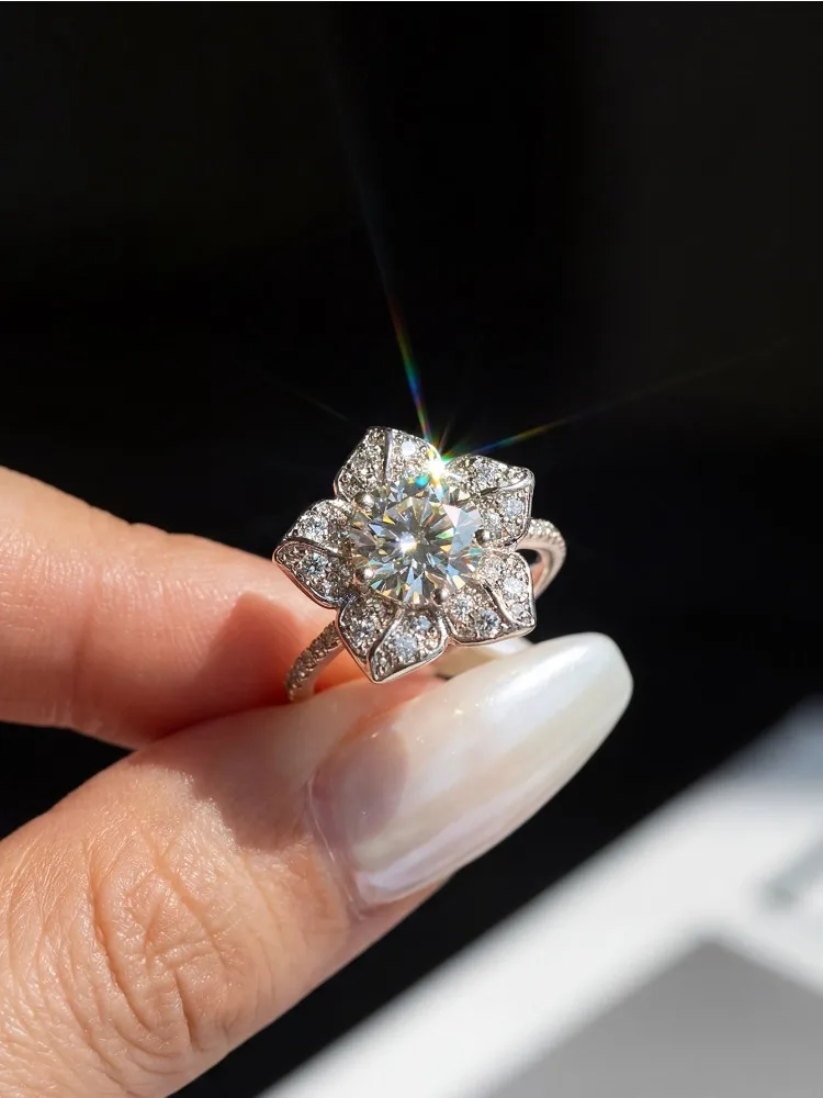 Real 1ct Certified Moissanite Diamond Personalized Flower Engagement Ring for Women Wedding Dating High Quality Jewelry