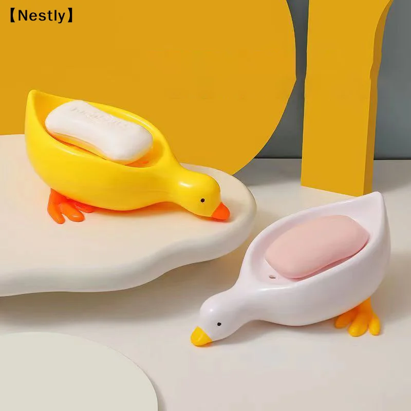 1PC Yellow Duck Shape Soap Box Cartoon Soap Dish Drainable Soap Holder Soap Container Soap Dish For Tray Bathroom Access〔Nest〕