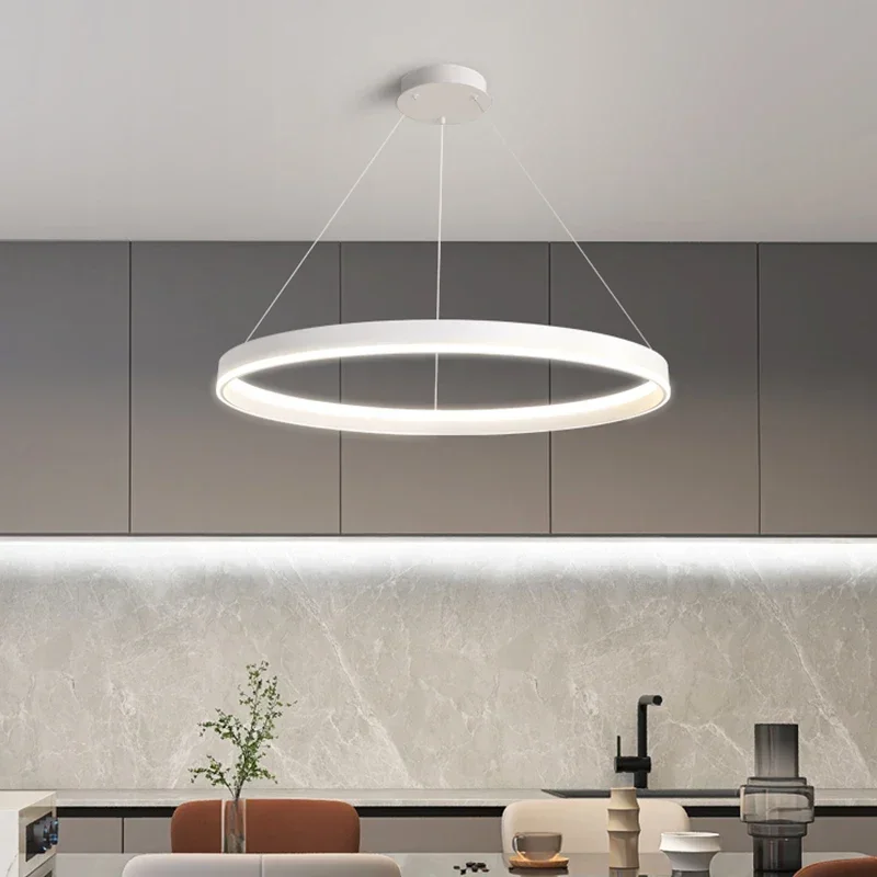 Minimalist White LED Chandelier for Living Room Bedroom Dining Room Kitchen Ring Ceiling Chandelier Lighting Home Decor Light