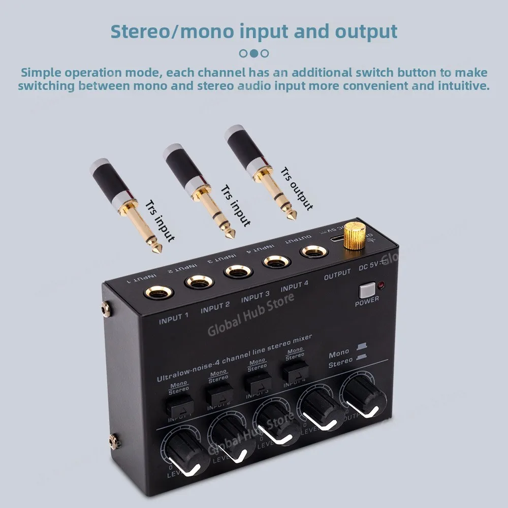 The Ultra-compact 4-channel Stereo Audio Mixer Is Low-noise and Suitable for Home Studio Recording and Live Streaming