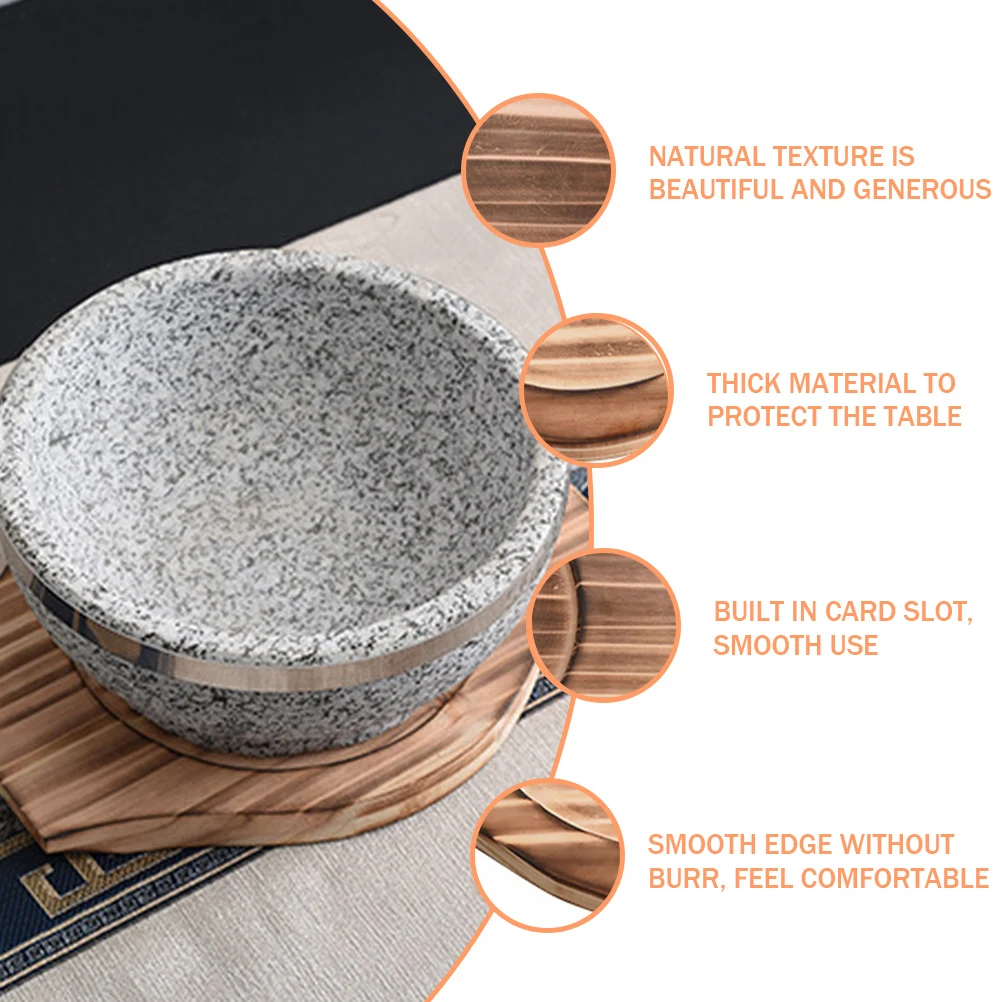 

2Pcs Classic Wooden Stone Bowl Mat Heat Resistant Table Placemat Kitchen Decor