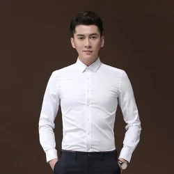 Basic Solid Color Shirts For Men Long Sleeve Casual Easy To Take Care No Pocket Soft No-iron Business White Wrinkle Free Blouse
