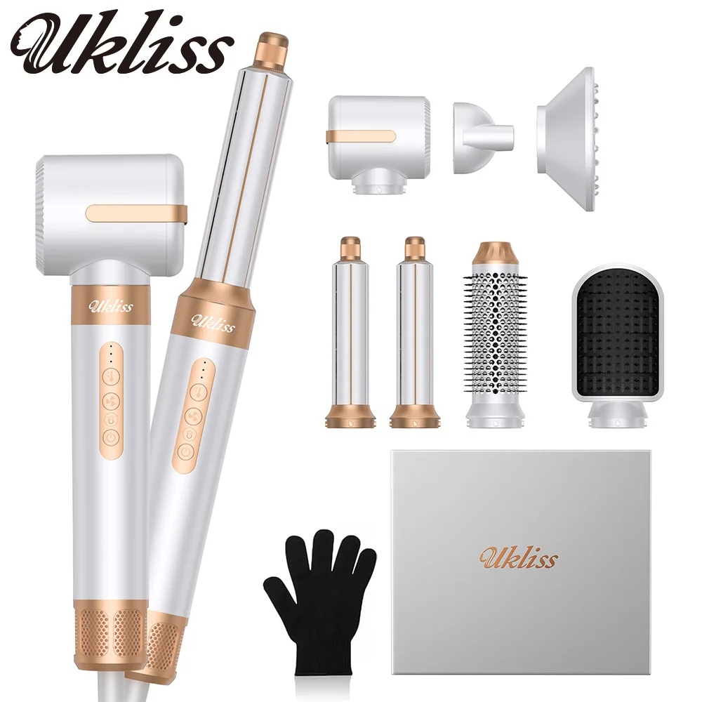 UKLISS 7 In 1 Hair Dryer Brush Brushless High Speed Hair Dryer with Diffuser Ionic Blow Dryer Hot Air Styling Comb Hair Curler