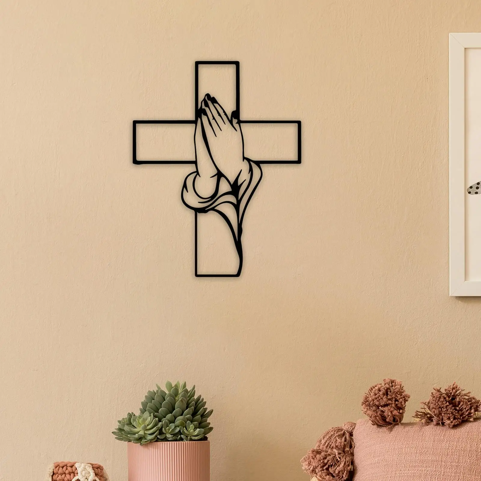 Cross Metal Wall Sculpture Gothic Home Decoration Modern Iron Art Decor Centerpiece for Living Room Prayer Room House Entrance