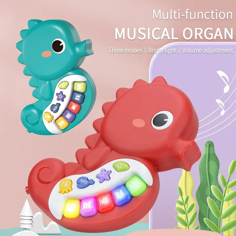 Baby Music Seahorse Electronic Piano Toys.Toddler Learning Sensory Toy, Musical Piano Keyboard Light Sounds.Infant Birthday Gift