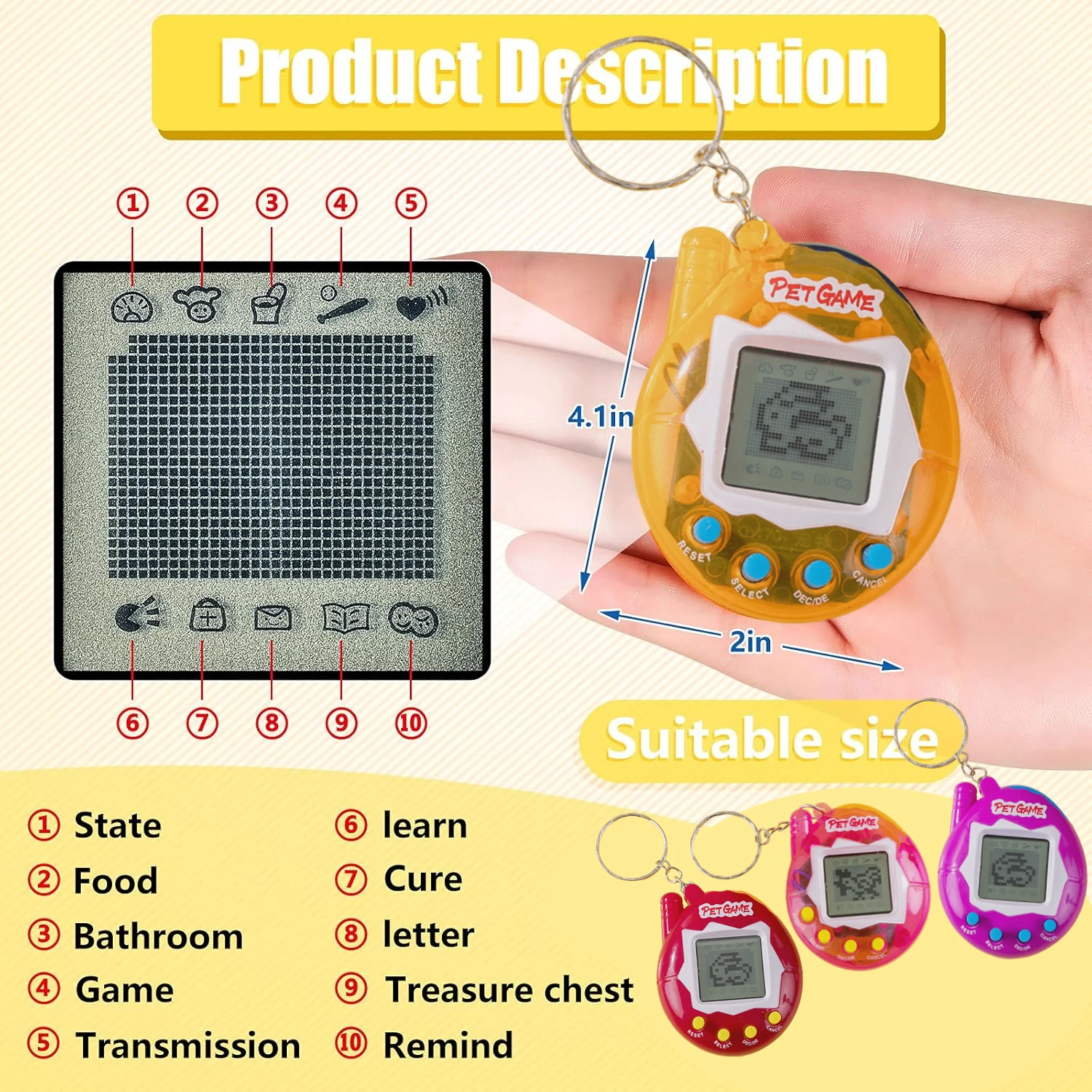 6-48 قطعة المفاتيح الحيوانات الأليفة الافتراضية ألعاب الحيوانات الأليفة الرقمية الإلكترونية المحمولة لعبة لعبة فيديو حفلة عيد ميلاد الحنين 90s لعبة للأطفال #5