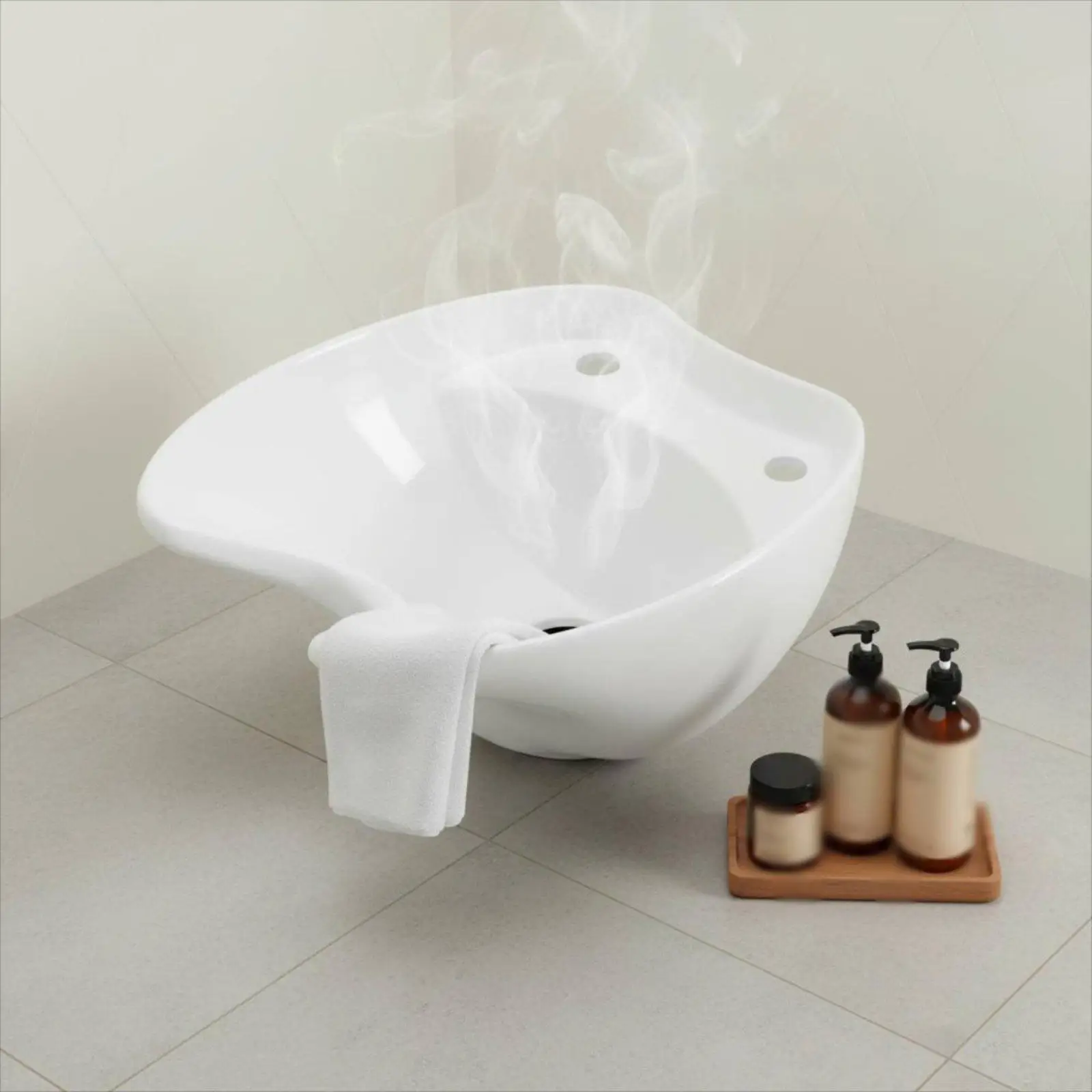 Ceramic Shampoo Basin for Hair Salon Backwash Sink with Neck Rest for Professional Barber Wash