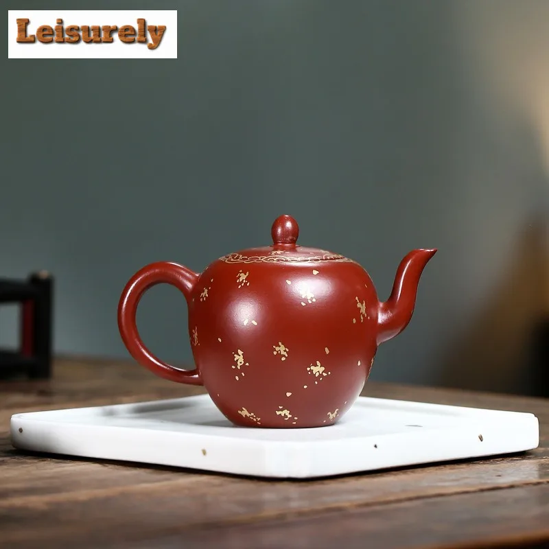 200ml Yixing Purple Clay Teapots Handmade Sprinkle Gold Beauty Shoulder Pot Raw Ore Dahongpao Mud Tea Making Kettle Zisha Teaset