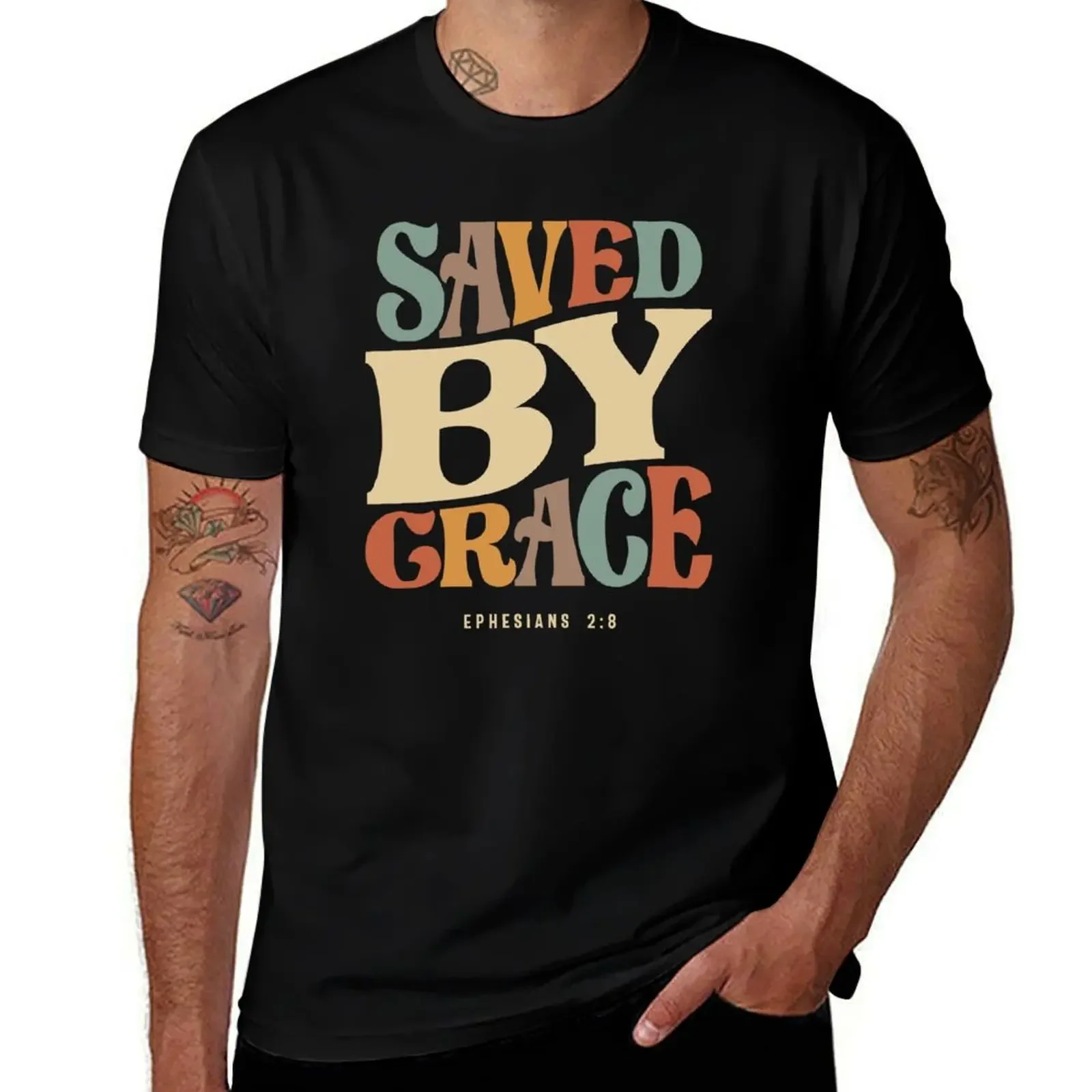 Saved By Grace Ephesians 2:8 Christian Quote T-Shirt heavyweights vintage clothes oversized t shirt men