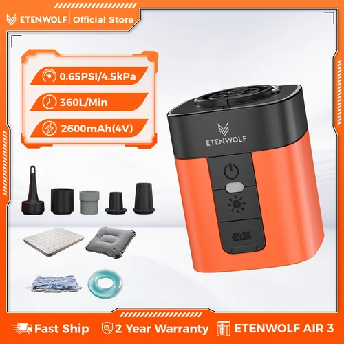 Imagen 1 del producto ETENWOLF AIR 3 bomba de aire eléctrica inalámbrica 2600mAh luz de Camping pequeño inflador deflactor bomba al aire libre flotadores de piscina almohadillas para dormir